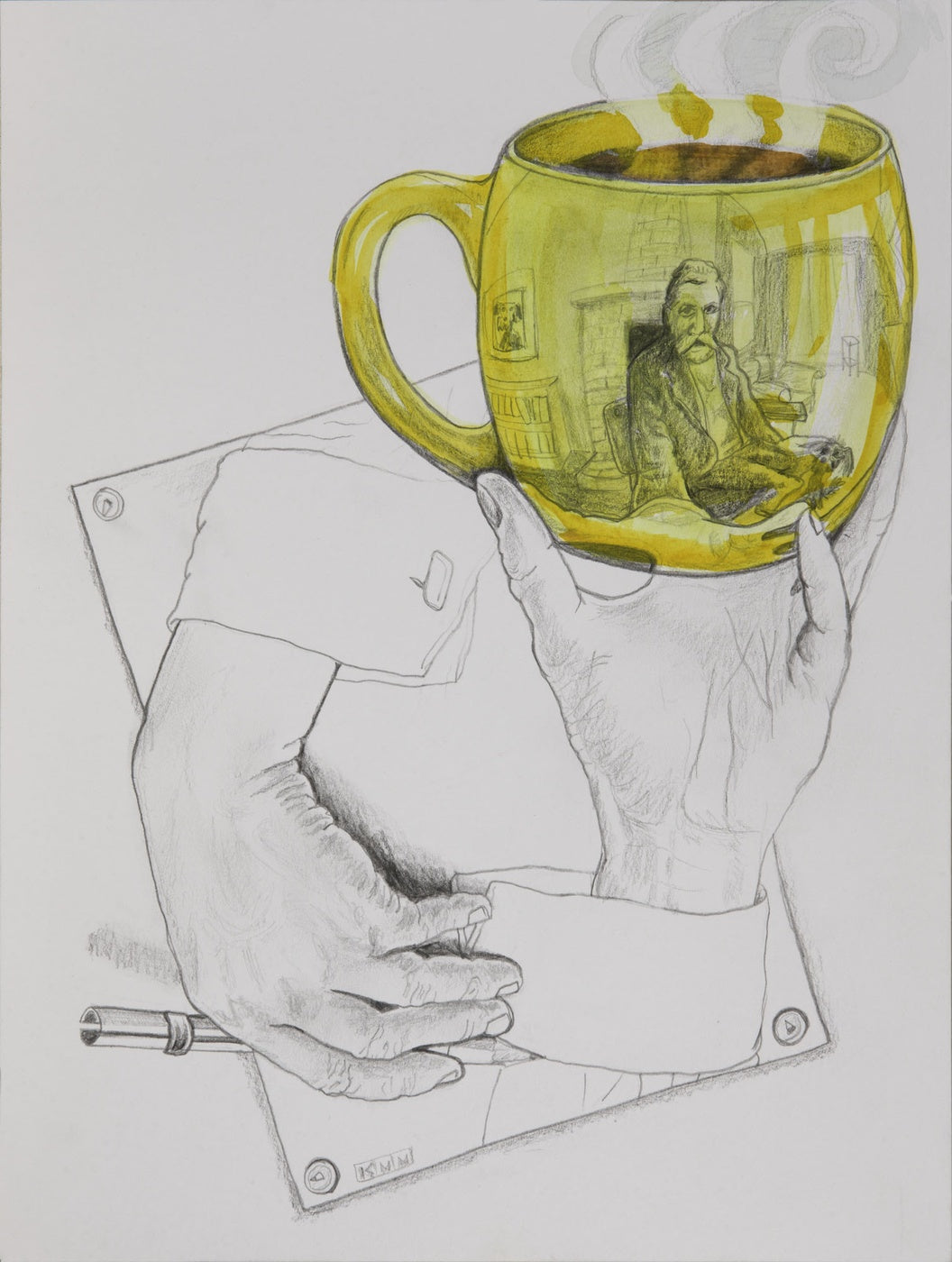 Escher Drinking Coffee — Kitty Mitchell