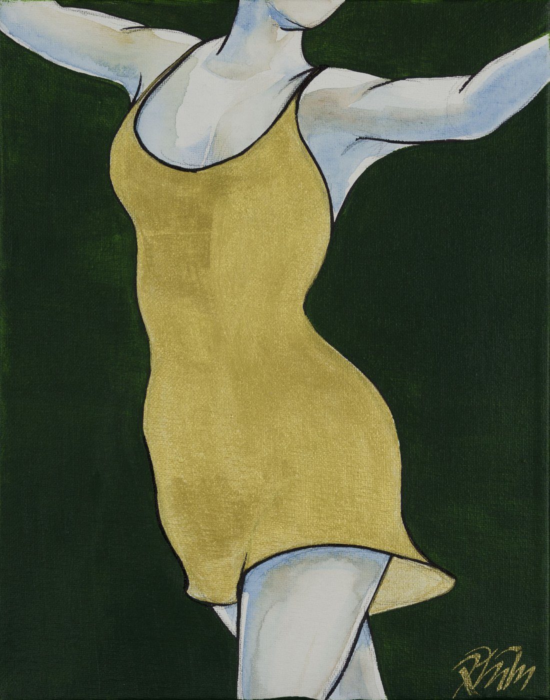 Gold Dress on Green — Kitty Mitchell