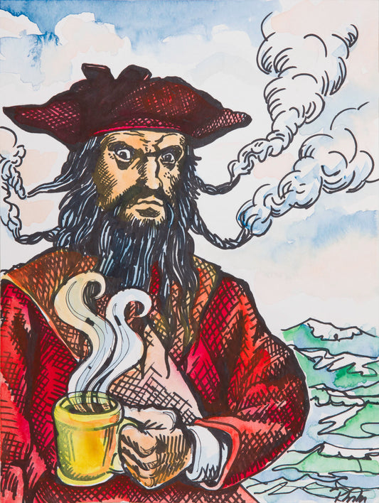 Blackbeard Drinking Coffee — Kitty Mitchell